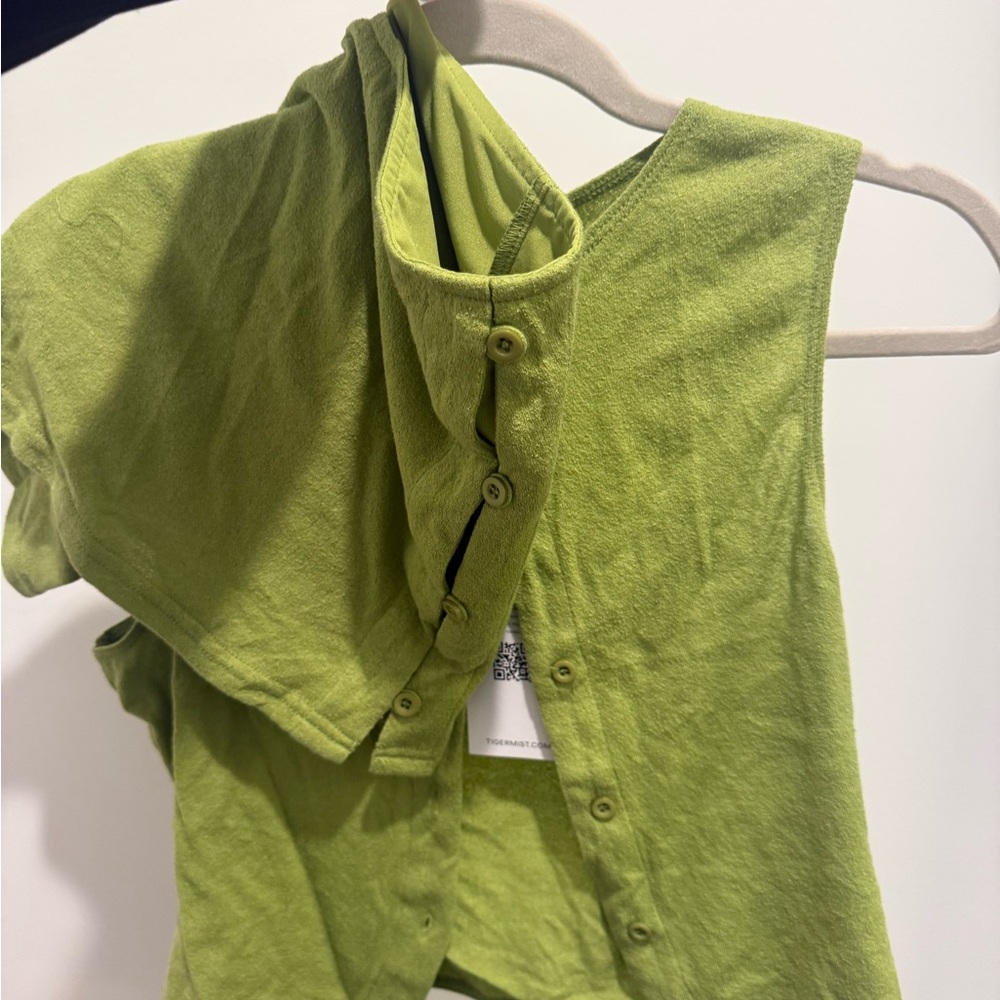 Tiger Mist Vibrant Green Suede Mini Skirt SET with button down top